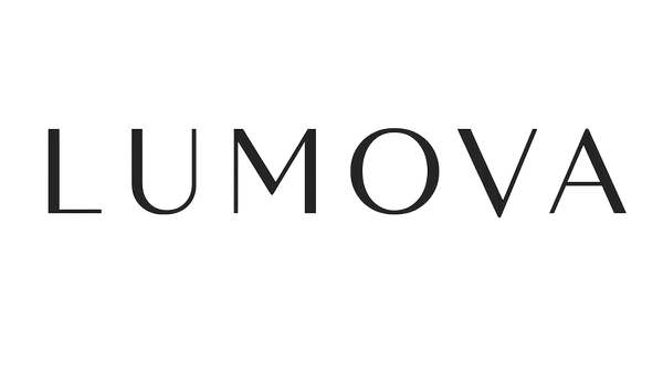 The brand name 'LUMOVA' is displayed in a clean, black serif typeface centered on a solid white background.